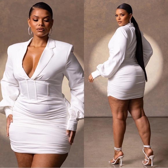 NEW PrettyLittleThing White Corset Blazer Dress Plus Size 14 - Picture 1 of 9